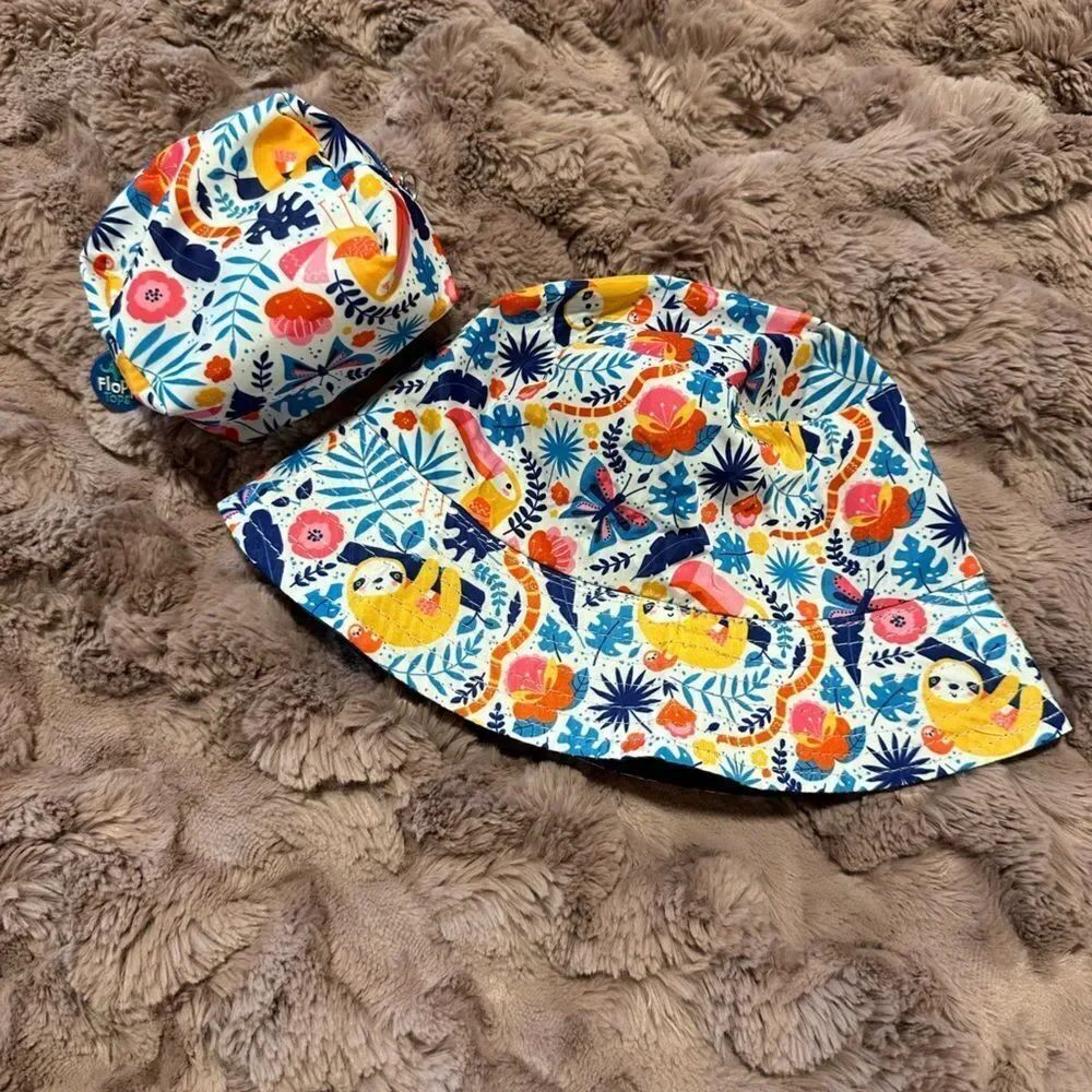 Colorful Kids Jungle Print Hat and travel pouch Set